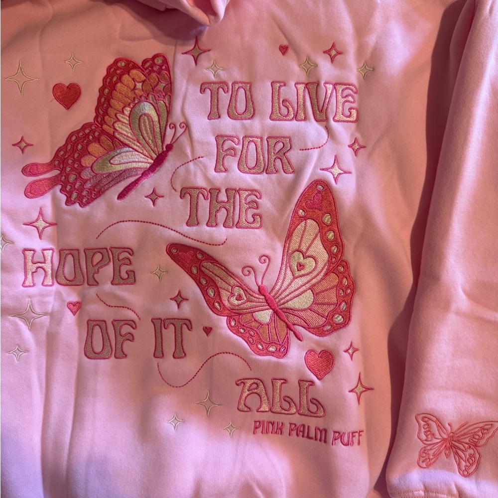 Pink Palm Puff Women's Hoodie - Picture 6 of 7